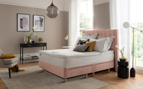 Silentnight Bloomsbury Dusky Pink Velvet Bed Frame, Superking, 2 Drawers